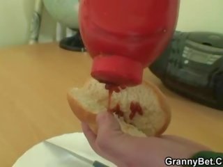 Huge granny tastes his pecker then doggystyled