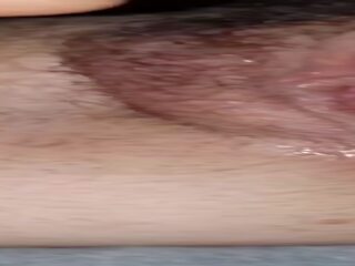 Wife Rubbing Her Wet Hairy Pussy to Orgasm with Contractions