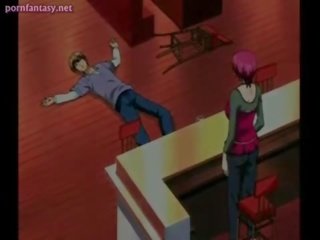 Laukinis anime raudonplaukiai jojimas didelis penis