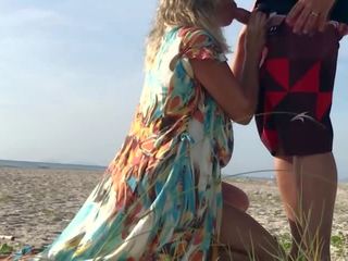 Real Amateur Public Standing adult movie Risky on the Beach ! People Walking Near