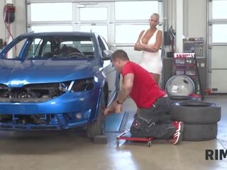 Rim4k. Dame With Big Boobs Is Rimming Anus in the Car Repair Shop