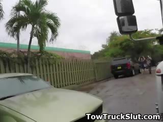 Tremendous Blonde MILF Sucking Off Driver In His Tow Truck